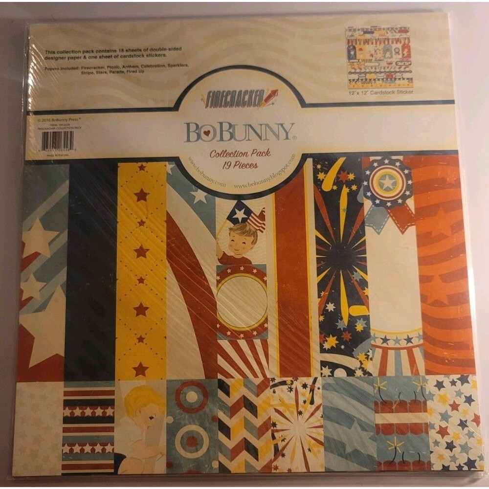Bo Bunny Collection Pack, 12"X12" doublesided Paper, Firecracker, 19 pieces Pack